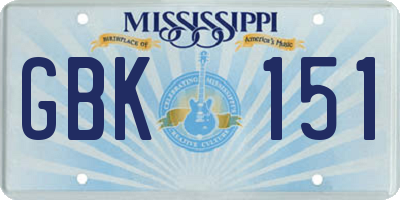 MS license plate GBK151