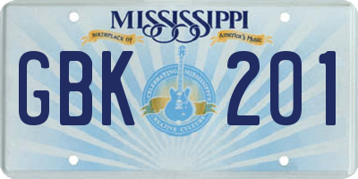 MS license plate GBK201