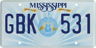 MS license plate GBK531