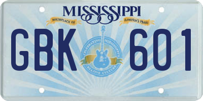 MS license plate GBK601