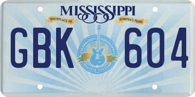 MS license plate GBK604