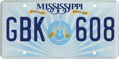 MS license plate GBK608