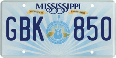 MS license plate GBK850