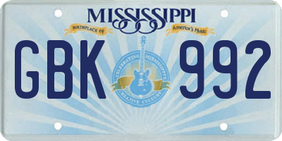 MS license plate GBK992
