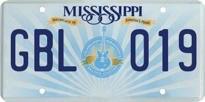 MS license plate GBL019
