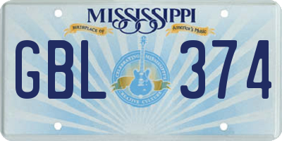MS license plate GBL374