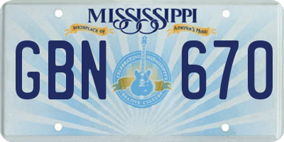 MS license plate GBN670