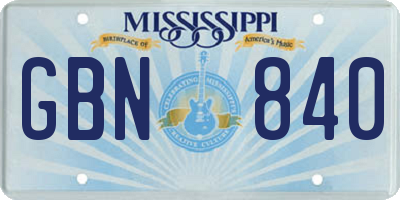 MS license plate GBN840