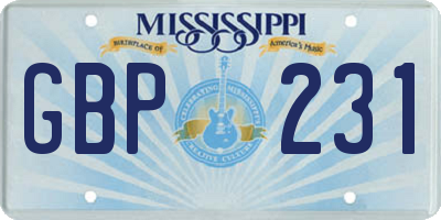MS license plate GBP231