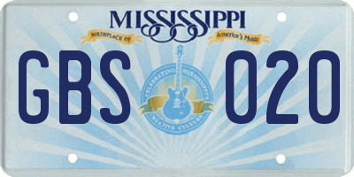MS license plate GBS020