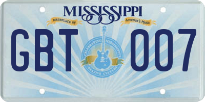 MS license plate GBT007
