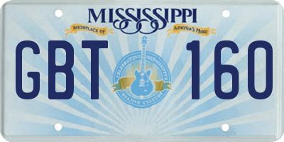 MS license plate GBT160