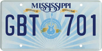 MS license plate GBT701