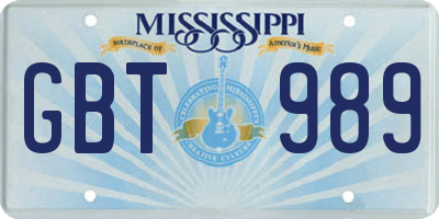 MS license plate GBT989