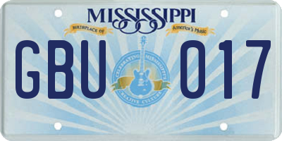 MS license plate GBU017
