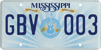 MS license plate GBV003