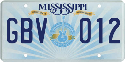 MS license plate GBV012