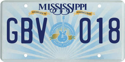 MS license plate GBV018