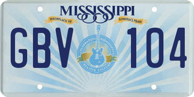MS license plate GBV104