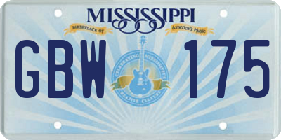 MS license plate GBW175
