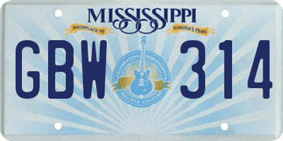 MS license plate GBW314