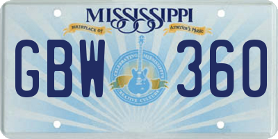 MS license plate GBW360