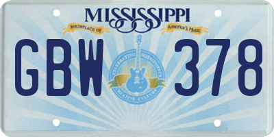 MS license plate GBW378