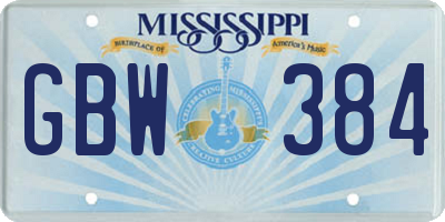 MS license plate GBW384