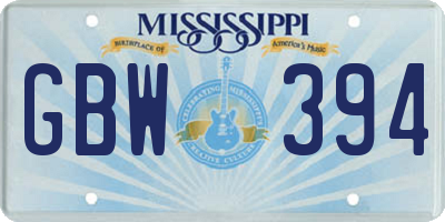 MS license plate GBW394