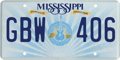 MS license plate GBW406