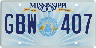 MS license plate GBW407