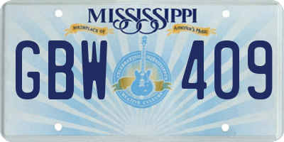 MS license plate GBW409
