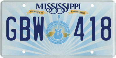MS license plate GBW418