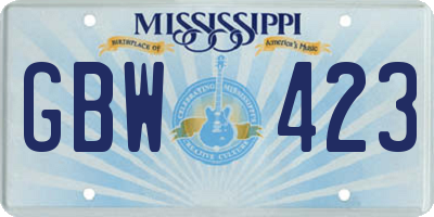 MS license plate GBW423