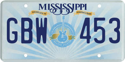 MS license plate GBW453