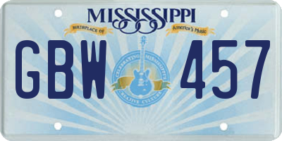 MS license plate GBW457
