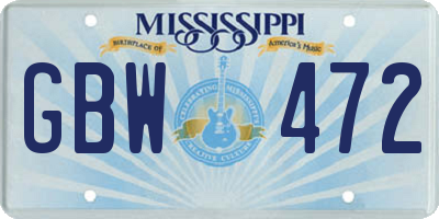 MS license plate GBW472