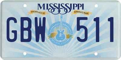MS license plate GBW511
