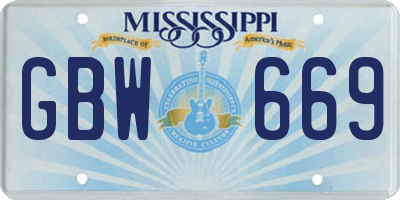 MS license plate GBW669