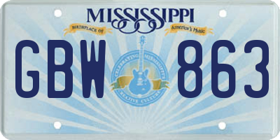 MS license plate GBW863
