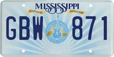 MS license plate GBW871