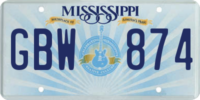 MS license plate GBW874