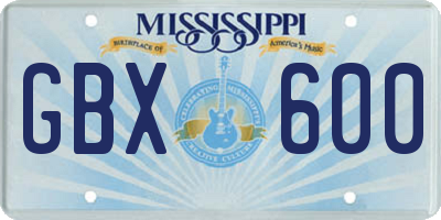 MS license plate GBX600
