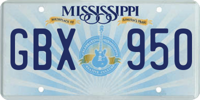 MS license plate GBX950