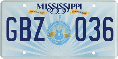 MS license plate GBZ036