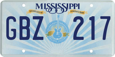 MS license plate GBZ217