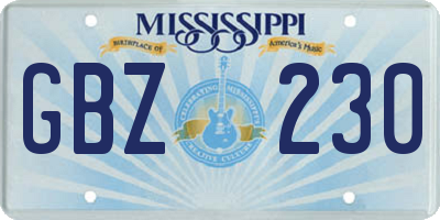 MS license plate GBZ230