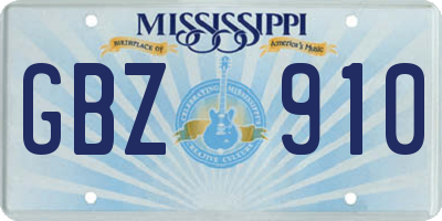 MS license plate GBZ910