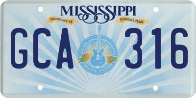 MS license plate GCA316