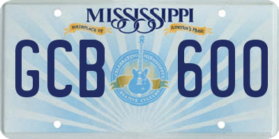 MS license plate GCB600